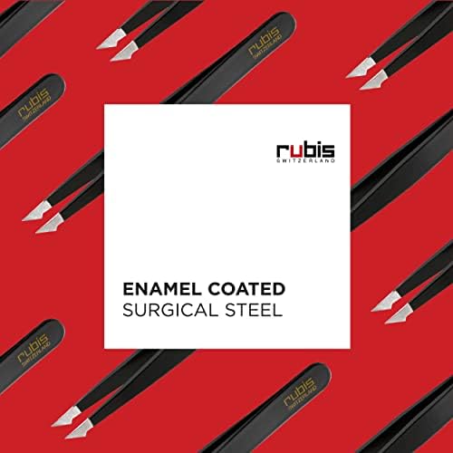 Rubis Evolution Stainless Steel Tweezers, Combined Pointed/Slanted Tips for Precise Eyebrows and Hair Removal, 1K904, Black,Rubis Switzerland Swiss Made World Renowned Precision
