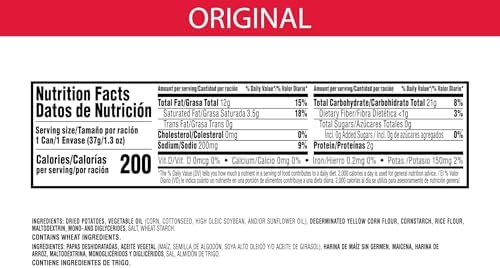 Pringles Potato Crisps Chips, Lunch Snacks, Office and Kids Snacks, Grab N' Go, Original (12 Cans)