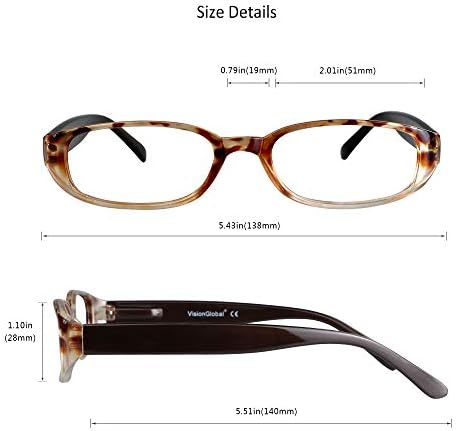 VisionGlobal 1 Pair Reading Glasses with Spring Hinge, Blue Light Blocking Glasses for Women/Men (Tortoise,+2.00 Magnification)