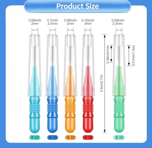 4 Sizes Interdental Brushes(50 Count), Gum Brushes Go Betweens, Dental Soft Toothpicks Braces Brushes Go Between Teeth Tight，Oral Hygiene Slim Brushes Cleaning Tool