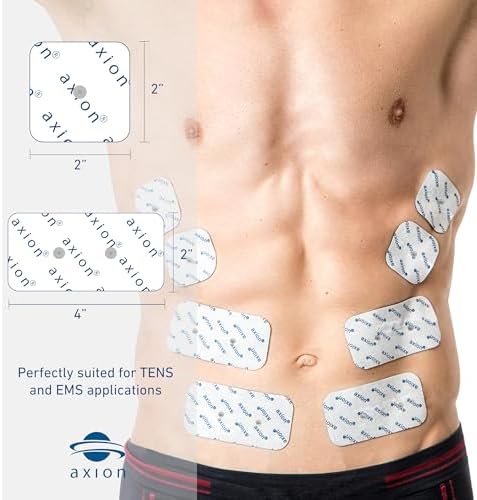 axion Set of 16 TENS Unit Electrode Pads- 8 Pcs 2x2" & Pcs 8 4x2" Pads - Compatible with Compex Muscle Stimulators and TENS Machines - with 3.75 mm Snap Button