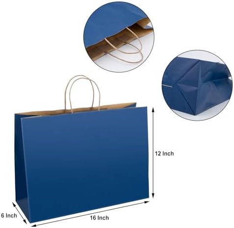 Navy Blue Extra Large Paper Gift Bags with Handles Bulk (70 Pack, 16x6x12 Inch) - Big Heavy Duty Kraft Paper Bags for Wedding, Birthday, 4th of July, Business Gifts,Shopping