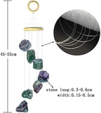 Fluorite Raw Stone Wind Chime with Wooden Hanging Circle Boho Patio Home Garden Windows Wall Ornament