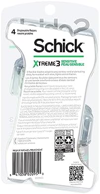 Schick Xtreme 3 Sensitive Skin Disposable Razors for Men, Disposable Razors, 4 Count (Pack of 3 ), Packaging May Vary