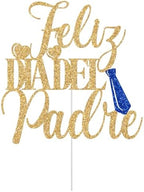 Feliz Dia Del Padre Cake Topper, Happy Father's Day Cake Topper, Feliz Dia Papa, Happy Father's Day Party Decorations Supplies (Gold Glitter)