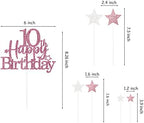 Glittery 10th Happy Birthday Cake Topper with Star,Personalised 10 Birthday Cake Toppers Party Decorations Party Supplies for Boys Girls Rose Gold