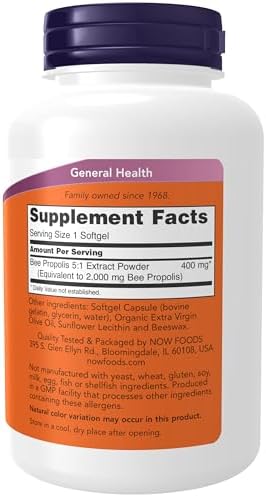 NOW Supplements, Propolis 2,000 (Bee Propolis), 5:1 Extract, Natural Bee Product, 90 Softgels