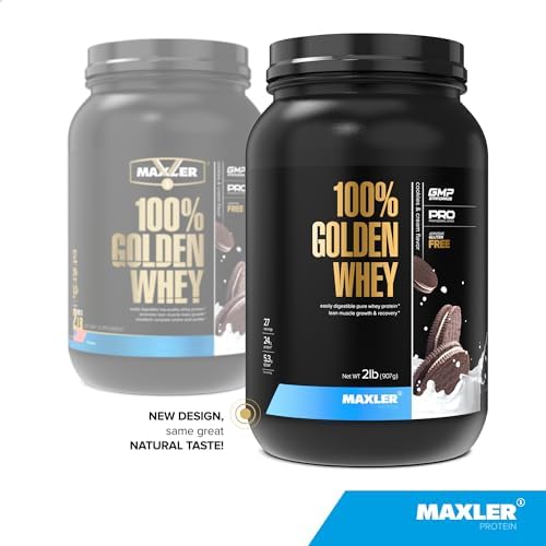 Maxler 100% Golden Whey Protein - 24g of Protein per Serving - Whey Protein Powder for Pre Post Workout - Fast-Absorbing Whey Concentrate, Isolate & Hydrolysate Blend - Cookies & Cream 2 lb