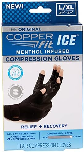 Copper Fit ICE Compression Gloves Infused with Menthol, Black, Large/X-Large