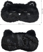 Cute Sleeping Mask, Black Cat Soft Plush Fluffy Sleep Mask Men Cartoon Kittens Blindfold Novelty Eye Cover Eyeshade Shade for Kids Girls and Adult Travel (Black, Cat)
