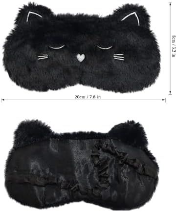 Cute Sleeping Mask, Black Cat Soft Plush Fluffy Sleep Mask Men Cartoon Kittens Blindfold Novelty Eye Cover Eyeshade Shade for Kids Girls and Adult Travel (Black, Cat)