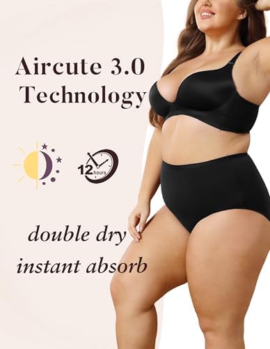 AIRCUTE Washable Urinary Incontinence Protective Underwear for Women Leak Proof Absorbent Reusable Panties 60ML 1 Pack (Black, 5X-Large)