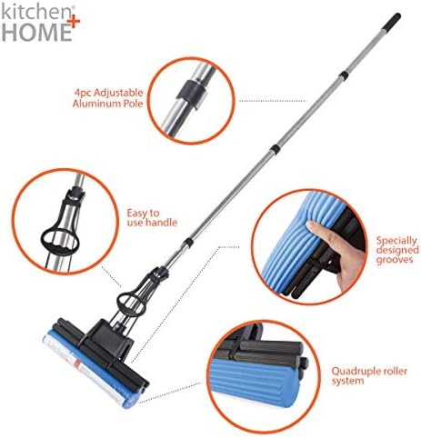 Kitchen + Home PVA Sponge Roller Mop - 11" Quadruple Roller All Purpose Floor Cleaner