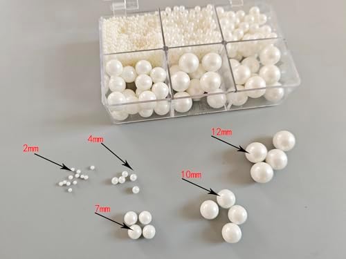 5 Sizes Edible White Pearls Sugar Sprinkles 130g/4.6oz, 2,4,7,10,12mm Candy Pearl for Cake Decorating and Cupcake Toppers Cookie Decorations Ice Cream Topping Wedding Valentines Halloween Christmas