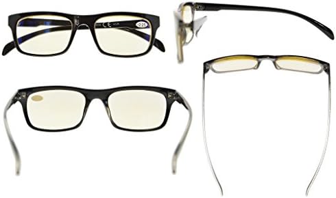Eyekepper SuperPak 2 Frame Computer and Gaming Eye Strain Relief Glasses Pack Anti Glare and Non Reflective Blue Ray Blockers(Yellow lens,+3.00)
