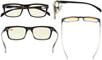 Eyekepper SuperPak 2 Frame Computer and Gaming Eye Strain Relief Glasses Pack Anti Glare and Non Reflective Blue Ray Blockers(Yellow lens,+3.00)