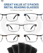 JOLISU 5PCS Reading Glasses Men - Blue Light Blocking Computer Metal Thin Frame Readers For Mens/Women W/Case（2.00）