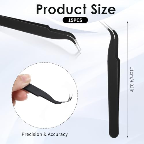 10 Pcs Tweezers for Crafting, Stainless Steel Curved Craft Tweezers, Black Sticker Tweezer Kit Multipurpose Precision Tweezer for DIY Jewelry Making, Scrapbooking, Eyelash Extension