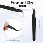 10 Pcs Tweezers for Crafting, Stainless Steel Curved Craft Tweezers, Black Sticker Tweezer Kit Multipurpose Precision Tweezer for DIY Jewelry Making, Scrapbooking, Eyelash Extension