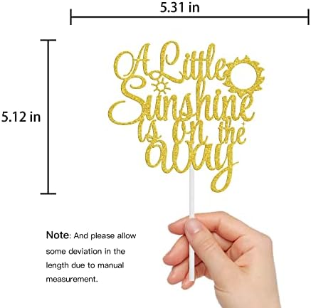 A Little Sunshine Is On The Way Cake Topper,Sun Baby Shower Cake Decor,Gender Reveal Birthday Party Supplies Gold Glitter