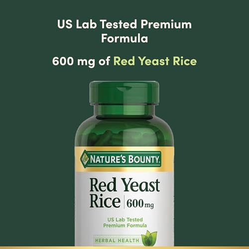 Nature's Bounty Red Yeast Rice Pills and Herbal Health Supplement, Dietary Additive, 600mg, 120 Capsules