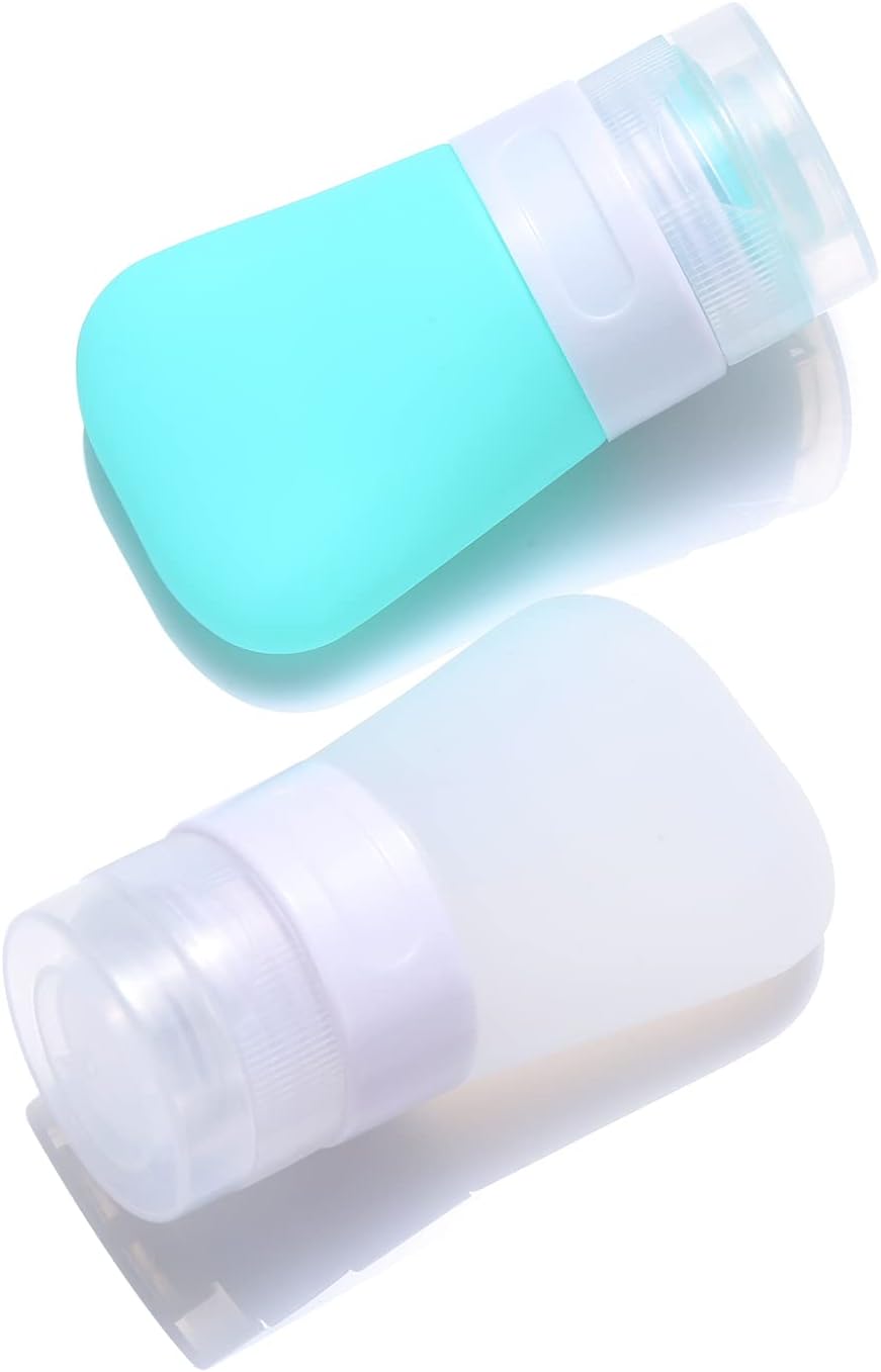 2 Pcs Silicone Travel Bottles,1.3oz Leak Proof Refillable Squeeze Containers with Transparent Carry Bag,Small Empty Travel Size Bottles for Shampoo,Conditioner,Lotion,Toiletries