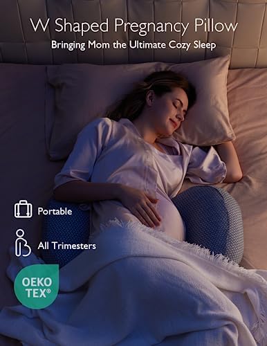 Momcozy Portable Pregnancy Pillow – W Shaped Maternity Support for Side Sleepers, Adjustable Travel Wedge Pillow for Back, Belly, and Hip Relief, Ideal for Pregnant Women, Deep Grey