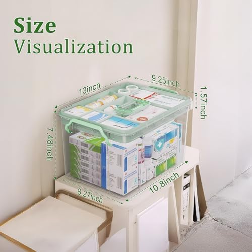 15QT Clear Medicine Organizer Box with Handle, Plastic Medicine Container with Tray First Aid Box Empty, Thickened Medicine Storage Organizer Multipurpose Medication Organizer Storage