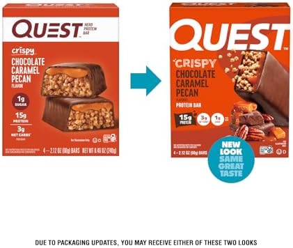 Quest Nutrition Crispy Chocolate Caramel Pecan Hero Protein Bar, 15g Protein, 1g Sugar, 3g Net Carb, Gluten Free Protein Snack, Keto Friendly, 4 Count