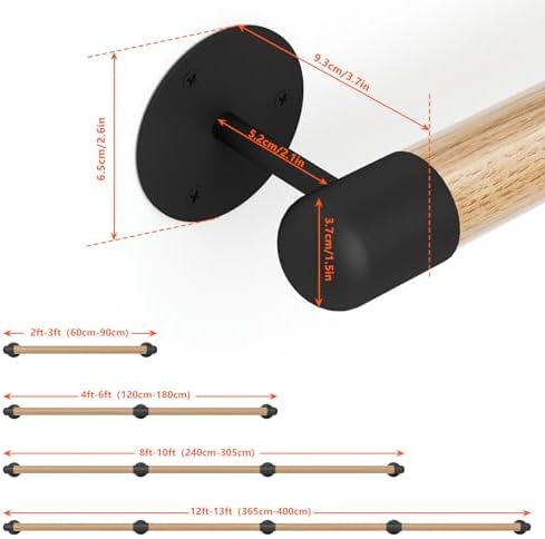 4FT Round Wooden Stair Handrail,Indoor Staircase Handrail,Wall Mount Support Stair Railings, Non-Slip Safety Corridor,Lofts,Patio,Guardrail,Home Wood Hand Railings for Elderly,Children,Disable People