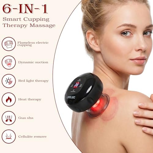 LIFELEC Electric Cupping Therapy Set 2pcs - 6 Cups(Large/Press/Move), 12-Level Heat & Suction, Smart Red Light Therapy - Dual Massagers for Simultaneous Use - for Athletes, Fitness, Pain Relief