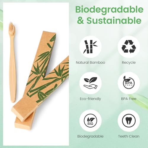 Bamboo Toothbrushes Soft Bristles 10 Pack, Biodegradable BPA Free Soft Bristles Toothbrushes for Adult, Eco-Friendly, Natural Wooden Organic Toothbrush