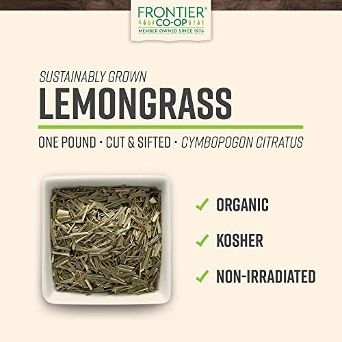 Frontier Co-op Organic Dried Lemongrass, Cut and Sifted, Bulk Bag - 100% Pure, Natural Lemon Grass for Tea, Seasoning | 16 Ounce (Pack of 1)