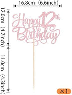Rsstarxi 1 Pack Pink Happy 12th Birthday Cake Topper Number 12 Twelve Years Old Birthday Cake Pick Decoration for Girls12th Birthday Anniversary Party Decorations Supplies