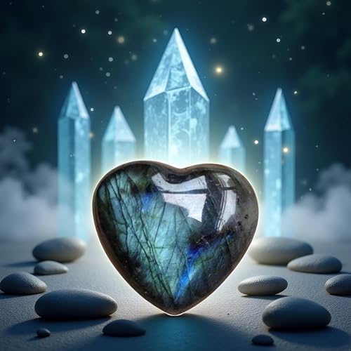 Natural Blue Moonstone Heart Crystal,Heart Shape Polished Crystal Stone Palm Stone Healing Gemstone Reiki Balancing Aesthetic Room Decor Ornaments Valentine's Day,Indoor Fountain Accessories
