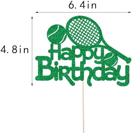 Happy Birthday Tennis Cake Topper Boys Men Tennis Player Cake Toppers Racket Ball Sport Theme Happy Birthday Party decoration Green glitter