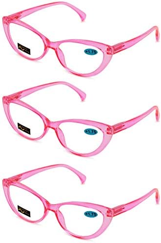 V.W.E. 3 Pairs Lot Women Cateye Translucent Clear Floral Pattern Fashion Reading Glasses Reader