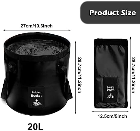 Collapsible Bucket with Handle, Lightweight Folding Water Container, Portable Collapsible Bucket for Fishing, Camping, Hiking, Backpacking, Outdoor Survival, Car Washing Black 20L