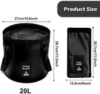 Collapsible Bucket with Handle, Lightweight Folding Water Container, Portable Collapsible Bucket for Fishing, Camping, Hiking, Backpacking, Outdoor Survival, Car Washing Black 20L