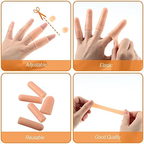 Nuanchu 50 Pcs Gel Finger Cots Silicone Finger Protectors Support Gel Cover Sleeves Gloves Caps, 40 Pieces Long, 10 Pieces Short(Beige)