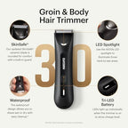 MANSCAPED® The Lawn Mower® 3.0 Plus Groin & Body Hair Trimmer – Updated SkinSafe® Trimmer Blade, Waterproof Wet/Dry Groomer, USB-C Rechargeable, Men’s Wireless Ball Shaver, Tuxedo Black