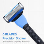 6-Blade Men's Razor with Dual Lubrication, Shaving Kit for Men, 10 Piece Set, 1 Handle & 9 Refill Cartridges, Smooth Comfortable Shave (Blue)