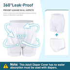 Carer Adult Diaper Cover Unisex Washable Incontinence Boxer Briefs Enclosed Elastic, Widened Waistband Design Leakproof Incontinence Underwear for Men Women Incontinence Supplies（White,4X-Large）