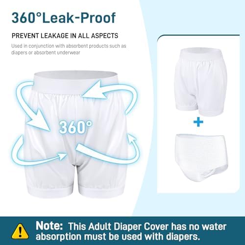 Carer Adult Diaper Cover Unisex Washable Incontinence Boxer Briefs Enclosed Elastic, Widened Waistband Design Leakproof Incontinence Underwear for Men Women Incontinence Supplies（White,4X-Large）