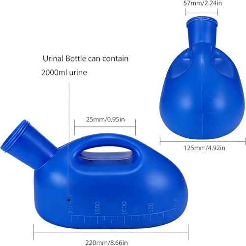 Men Reusable Pee Jug Male Urine Bottle 47.2" Long Tube with Lid Portable Thicken Men's Potty 2000ml for Hospital Camping Car Travel Toilet Universal Urinals (Blue)