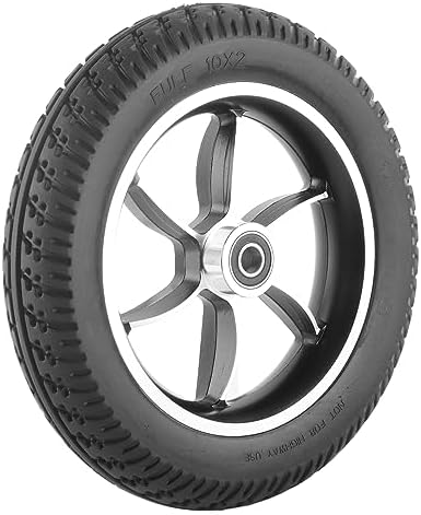 10in Wheelchair Wheel Replacement Tires Wheels Solid Wheel Tyre Rubber Inflatable Caster Anti‑skid for Electric Front Wheelchair 6001 Bearing with 12mm Hole