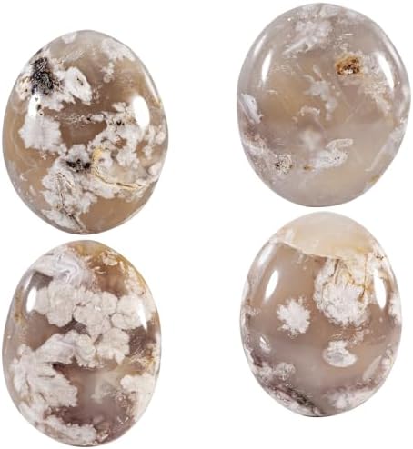 Sportmusies Irregular Shaped Natural Cherry Blossom Agate Pocket Worry Palm Stone, Polished Reiki Healing Crystal for Meditation Decoration