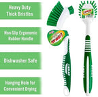 Libman Dish Brush Set with Long Handle - Deep Cleaning Brushes - Dish Scrubber & Scraper - Kitchen Scrub Brush for Dishes, Sinks, Pots, Pans, Vegetables