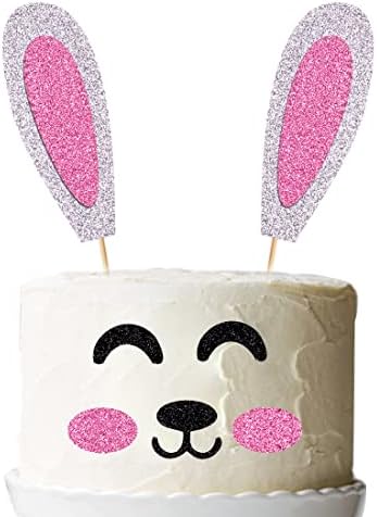Happy Birthday Cake Topper,Bunny Ears Set Cake Decorations,Rabbit Birthday Cake Topper, Baby Shower,Birthday Party Easter Party Decoration Supplies (Bunny Ears)