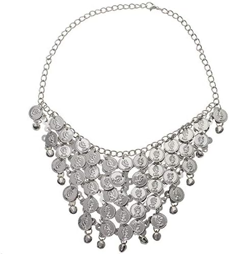 Belly Dancing Gypsy Jewelry - Silver Coin Necklace and earrings, 3pc Set